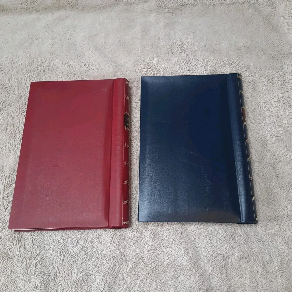 2 Pioneer Photos Memo Scrapbook Navy Blue Red Bound Album Leather 4